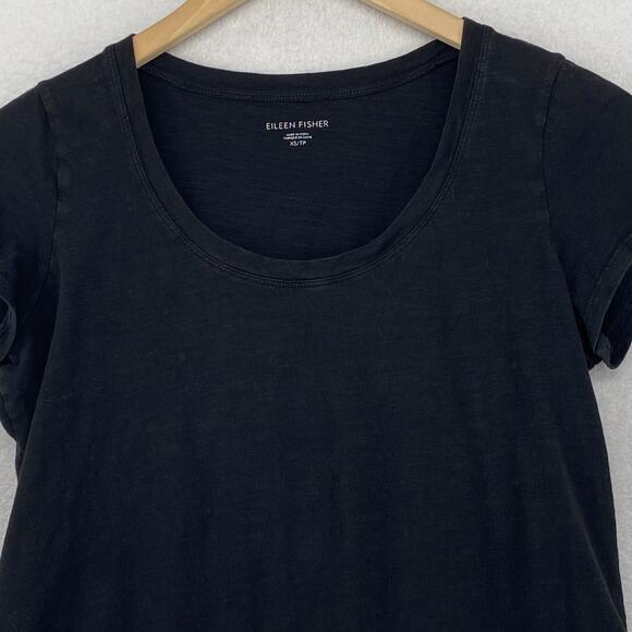 EILEEN FISHER Top XS Slub Organic Cotton Jersey Scoop Neck Short Sleeve Black - Picture 4 of 11